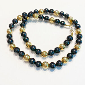Karla Jordan Vintage Beaded Necklace Black & Gold Classic Career 1980s Boss Lady